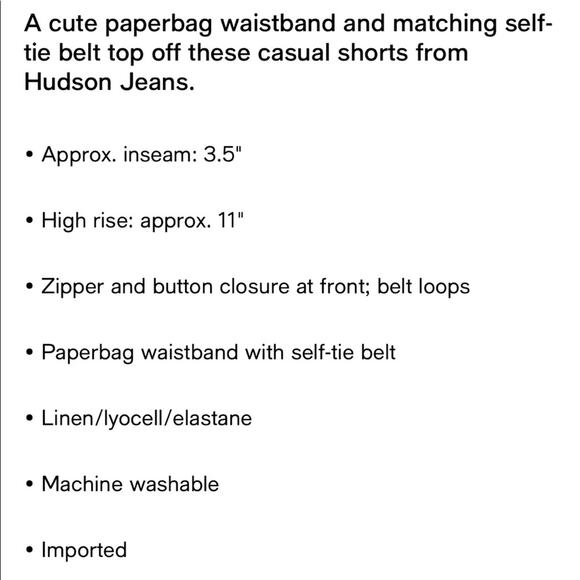 Hudson Shorts NWT Paperbag Pink Belted High Rise Stretch Lightweight Women’s 32 - Picture 5 of 5